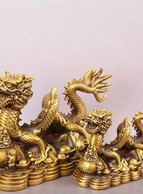 宏达 全黄铜聚宝盆铜龙办公室玄关钱币元宝龙祥龙献瑞摆件