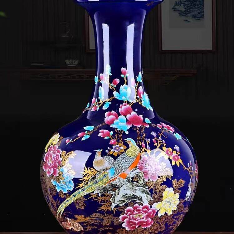 粉彩瓷瓶酒店柜台工艺品摆设陶瓷器摆件花瓶客厅大号干花插花白色