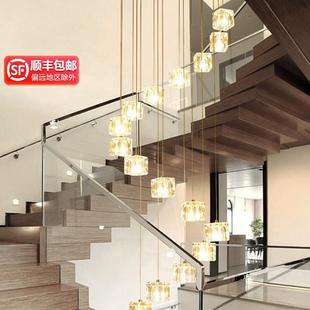 别墅复式 楼旋转楼梯悬空灯中空长吊灯极简loft公寓挑空客厅灯