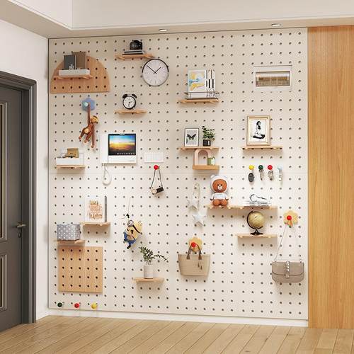 洞洞板实木墙上置物架木质墙壁挂墙书架隔板收纳架挂板墙面架