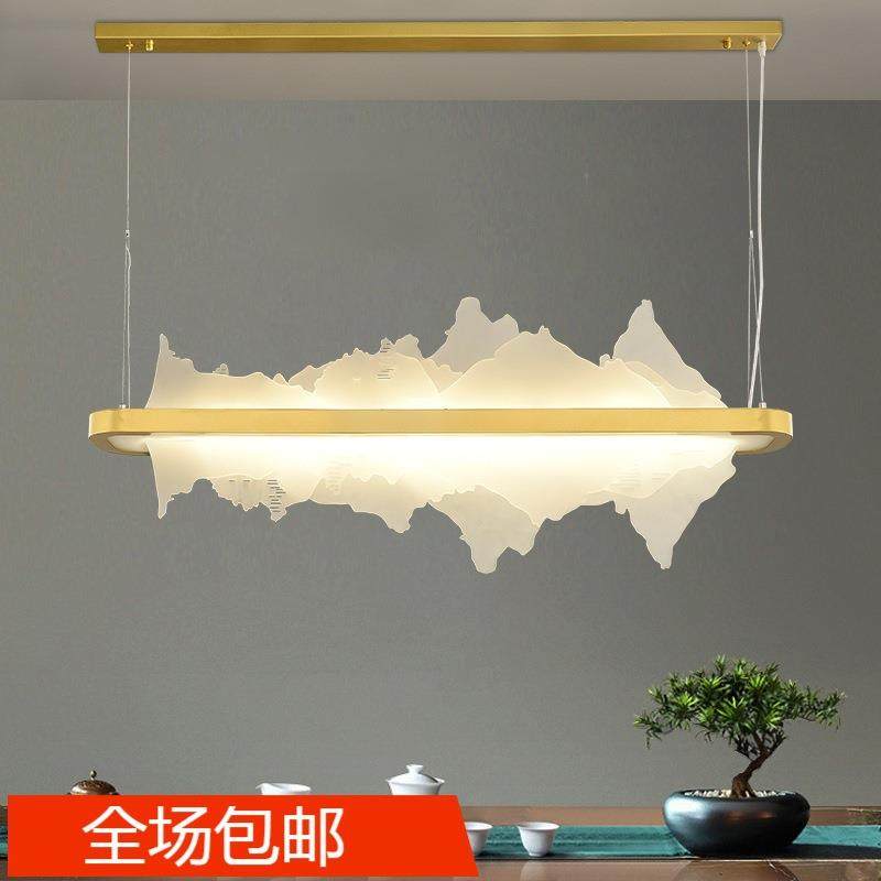 新中式茶室吊灯 禅意冰山水长条设计餐厅饭桌吧台茶楼前台书房灯,家装灯饰光源,智能吊灯,淘宝优惠券,粉丝福利购,淘宝优惠卷