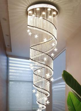 LED现代简约复式楼梯吊灯别墅旋转楼梯间loft公寓水晶吊灯长吊灯