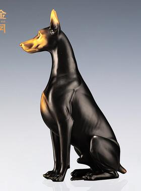铜艺坊坐立杜宾犬铜狗摆件杜宾犬彩铜器工艺品家居入户玄关铜摆件