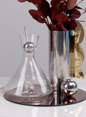 样板房透明酒具酒壶摆件售楼处酒柜饰品软装摆件磨砂水壶装饰品