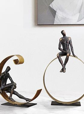 日月思考者抽象人物摆件树脂工艺品办公室桌面电视桌酒柜家居饰品