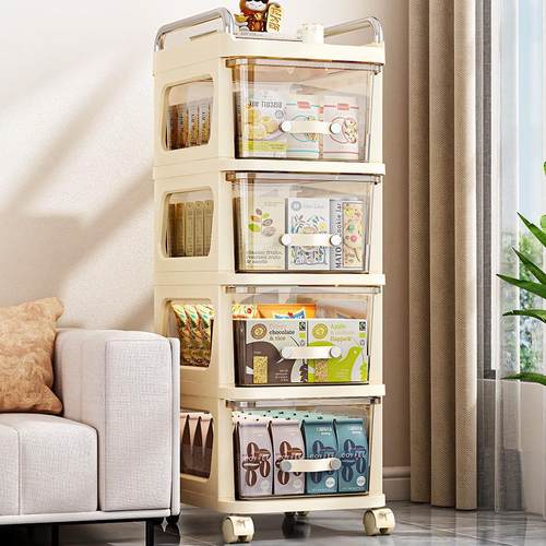 零食折叠收纳柜子家用卧室透明免安装置物柜玩具塑料抽屉式储物柜