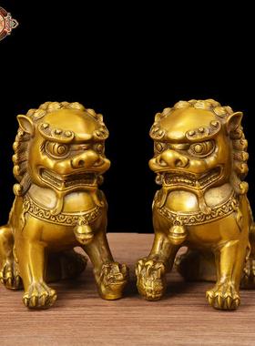 宏达 全黄铜铜狮子门家居办公室装饰品铜狮子玄关摆件