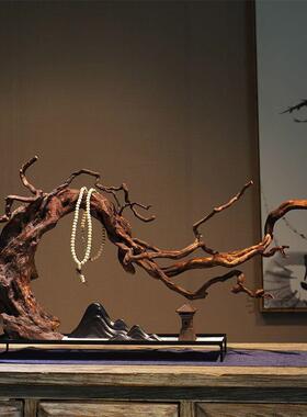 麓r新中式禅意枯木山水根雕造景摆件实木玄关电视柜酒店桌面家居