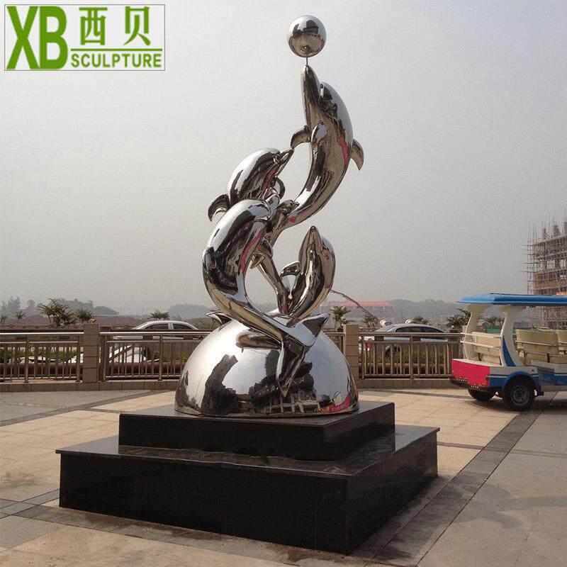 大型不锈钢雕塑户外广场不锈钢海洋动物雕塑不锈钢海豚景观雕塑