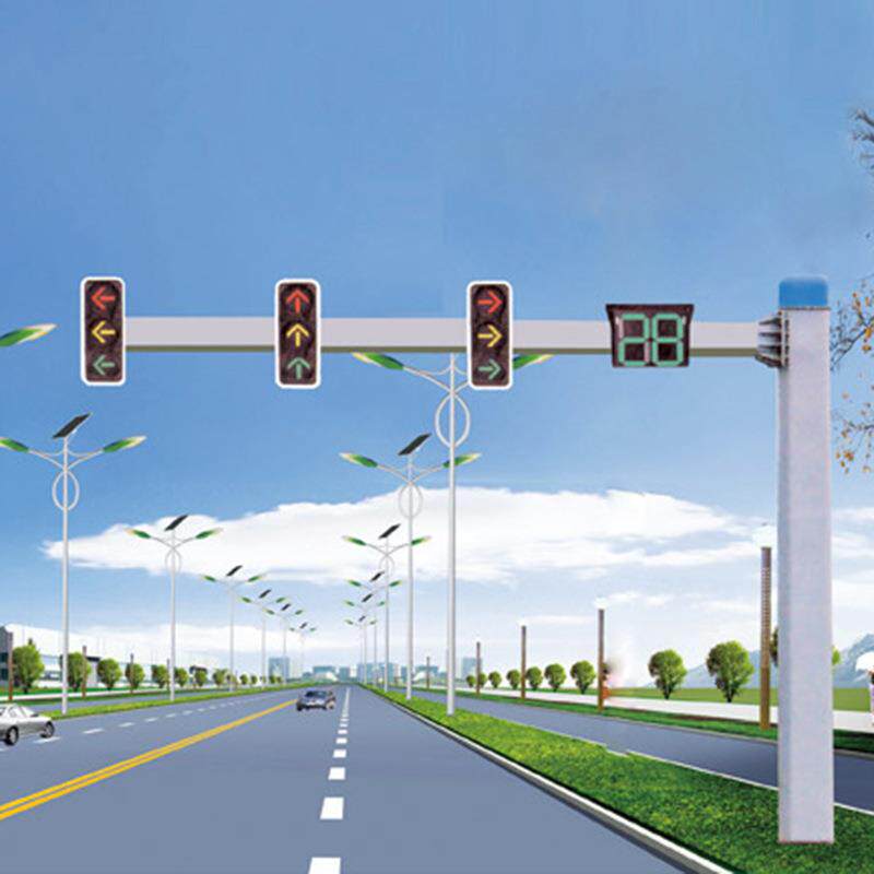 交通信号灯十字路口L型框架式led红绿灯悬臂式交通信号标识灯杆