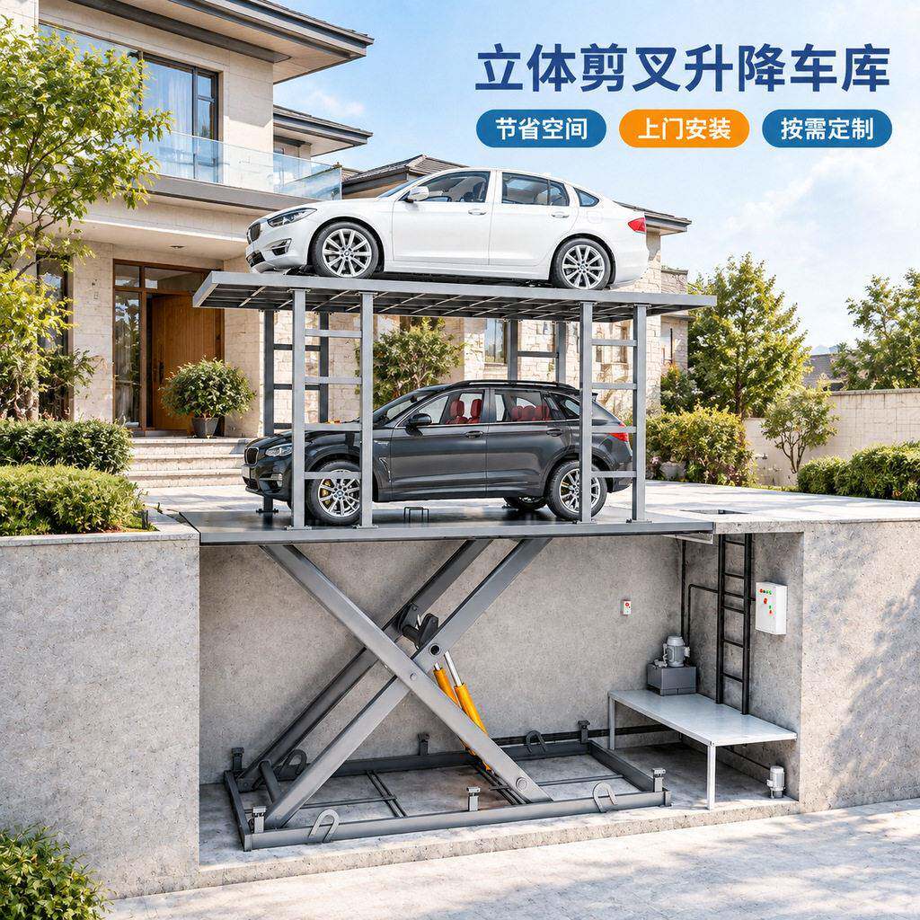 重型汽车升降平台固定剪叉升降机液压升降双层立体车库家用停车位