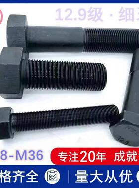 12.9级GB5786细牙外六角头螺栓M12m16m20m24m30x1.5*180全丝螺杆
