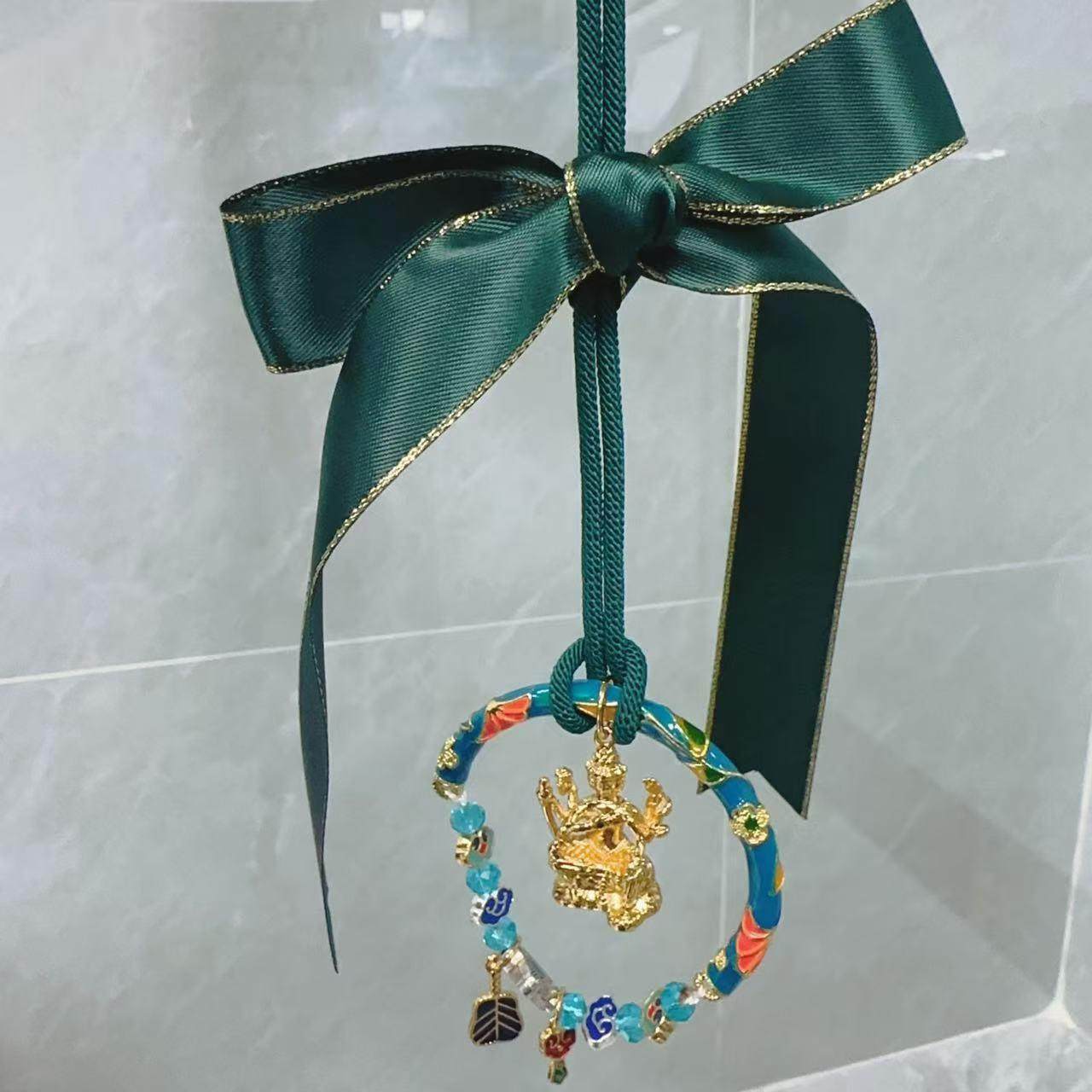 泰国佛牌龙婆苏班珐琅四面佛车挂孔雀蓝时尚简约精致创意汽车挂件