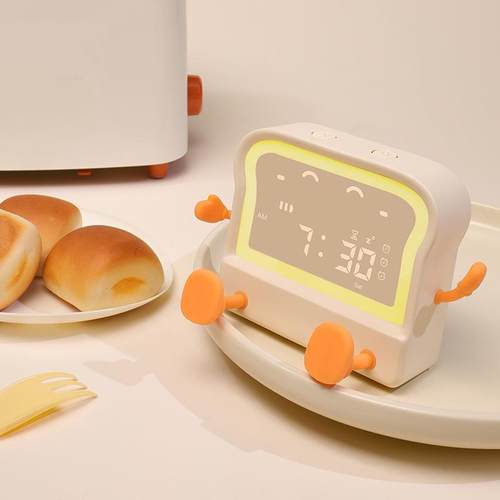 吐司闹钟USB充电带日历计时器定时小夜灯电子闹铃儿童床头小闹钟