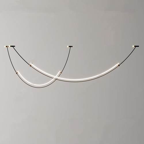 后现代设计师线条餐厅吊灯极简卧室展厅样板间灯创意弧形客厅吊灯