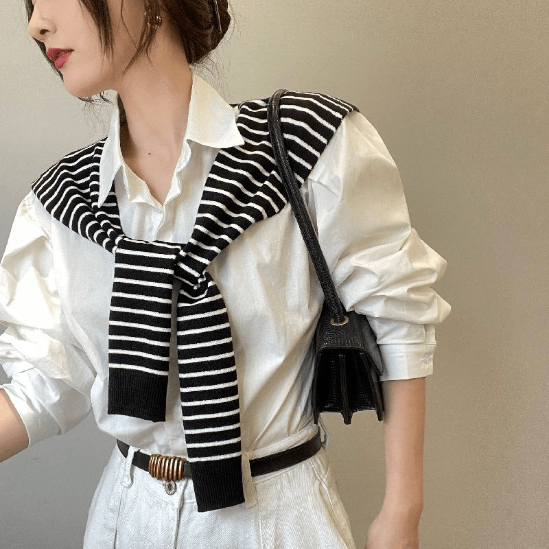 2026新款春秋办公室空调房条纹披肩女外搭配裙子夏天薄款小坎肩