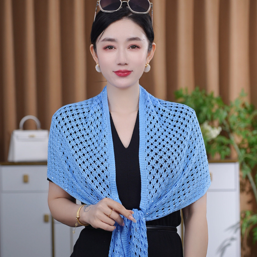 针织镂空纯色披肩女2026新款空调房百搭护颈防晒三角巾洋气围巾女