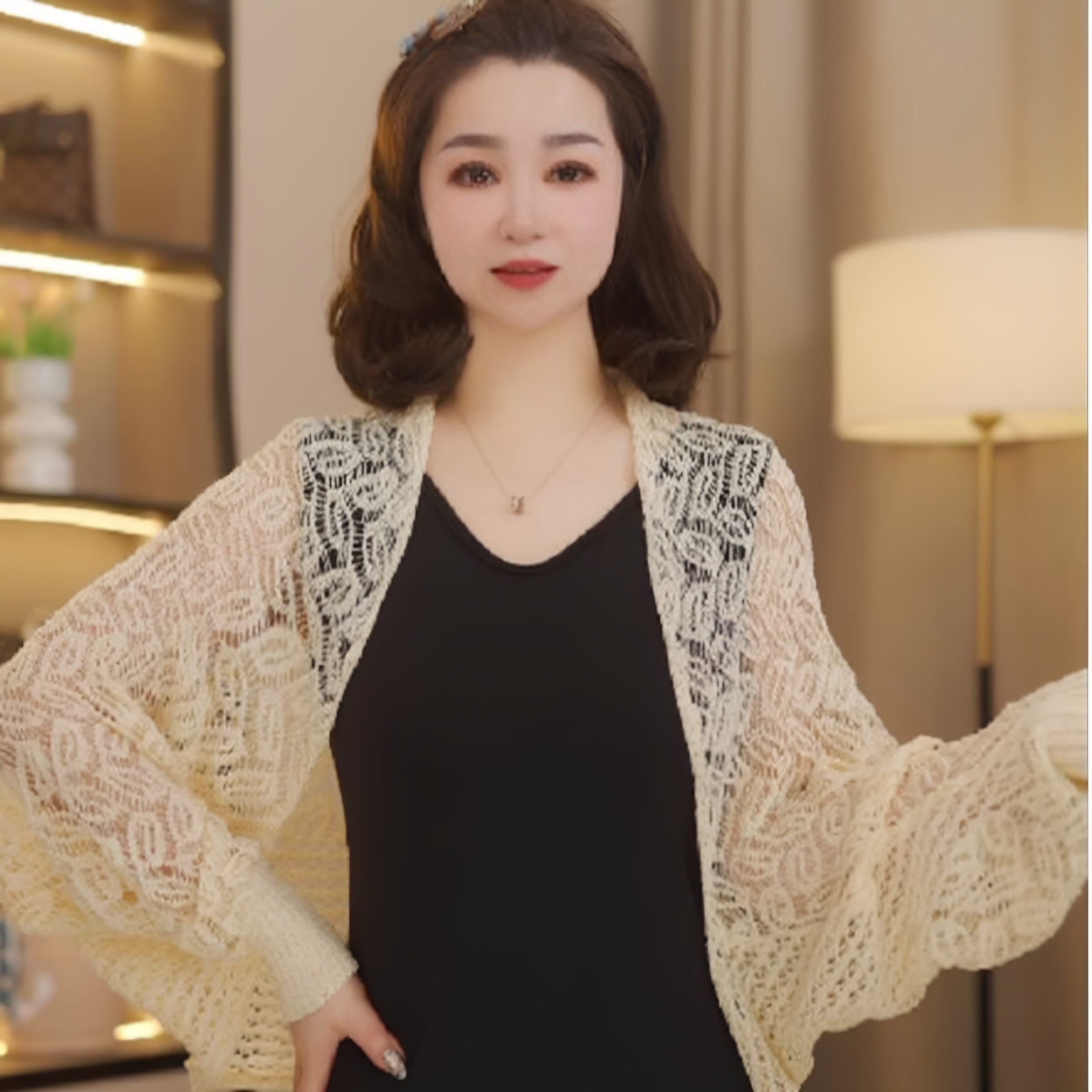 春夏新品麦穗针织披肩上下两穿女士时尚气质百搭镂空空调披肩外搭