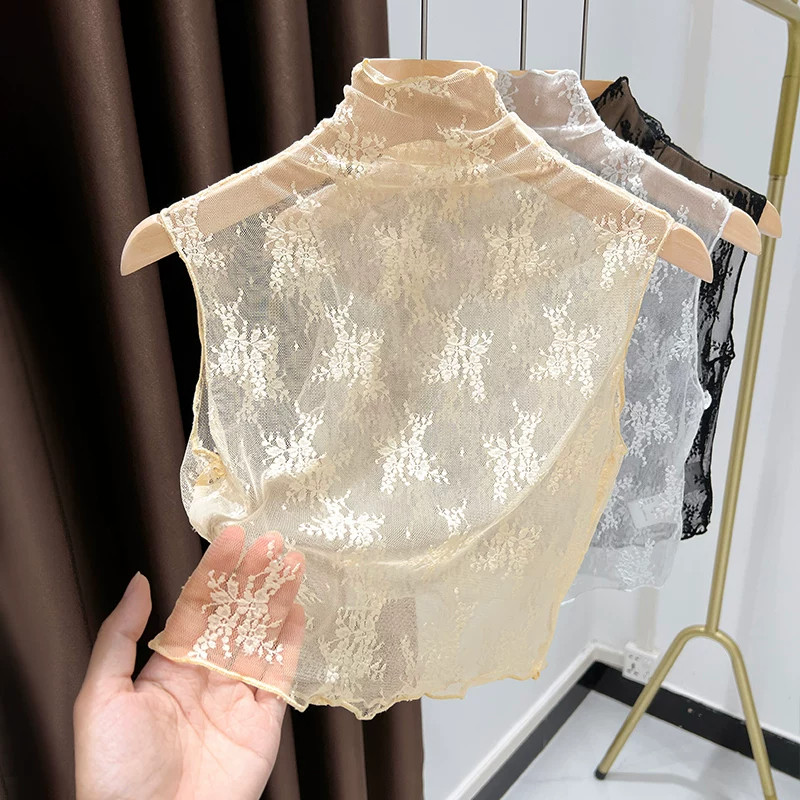 假领子女百搭假领半高领蕾丝背心内搭上衣洋气时髦网纱打底衫秋冬