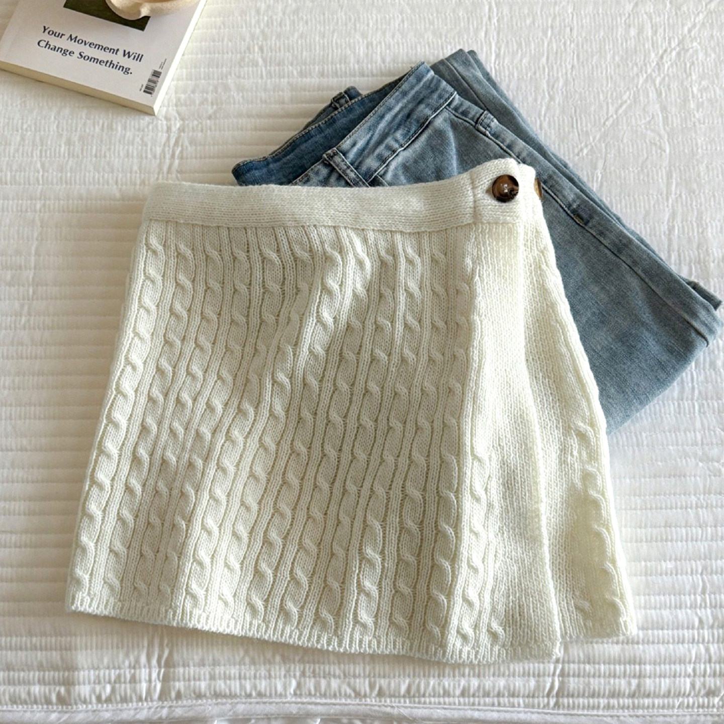 韩版氛围感纽扣针织毛线屁帘女秋冬保暖叠穿半身裙子2026新款穿搭