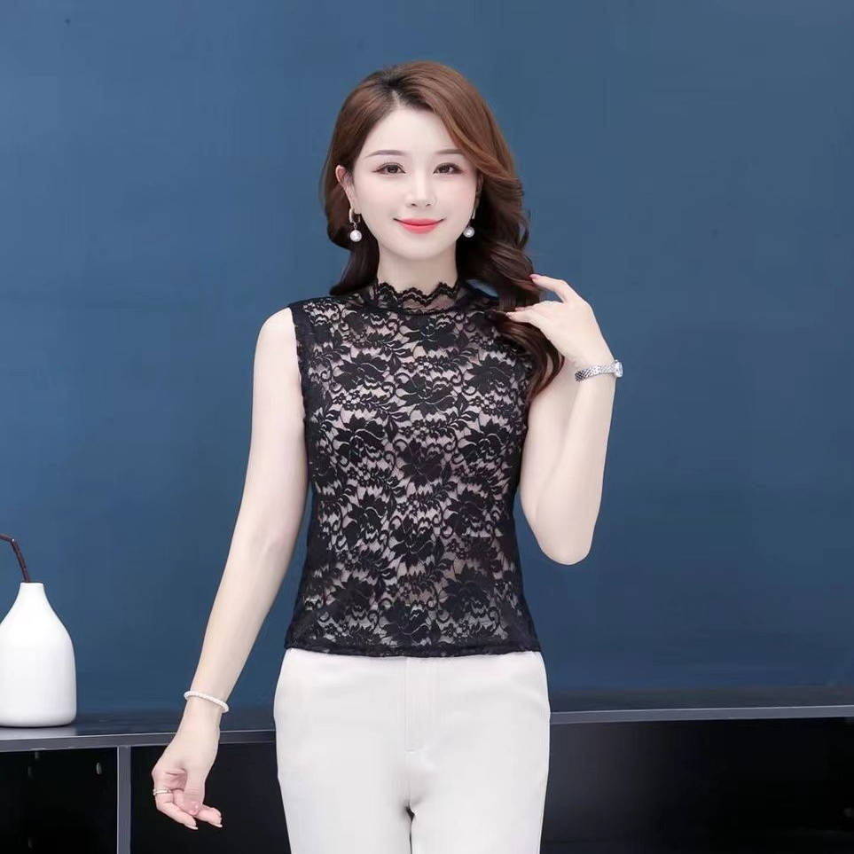 高档蕾丝面料打底衫女2025洋气内搭无袖半高领假领子百搭背心上衣