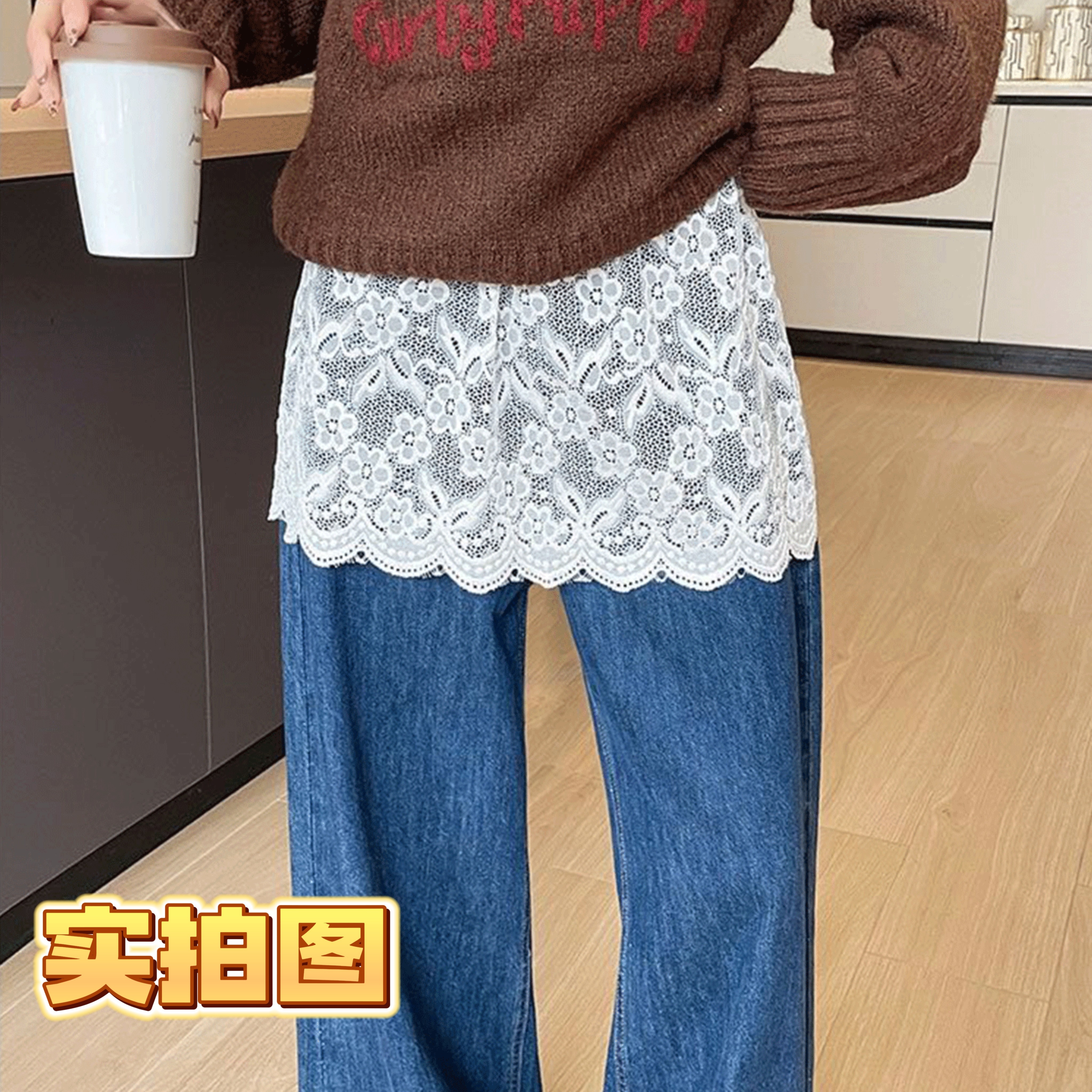 内搭屁帘二下摆遮屁股卫衣毛衣叠穿小屁帘大码矮个子半身蕾丝裙子
