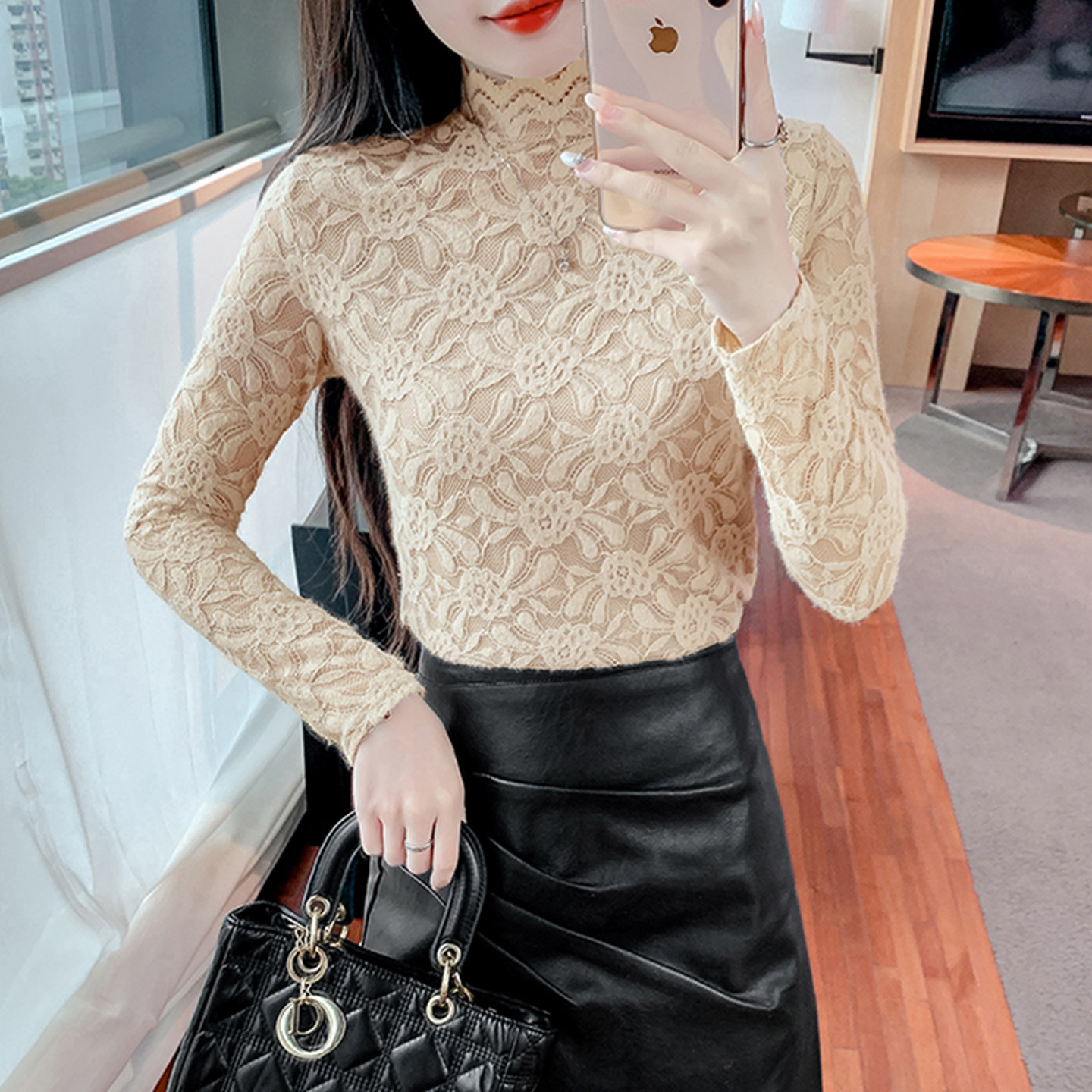 优质款修身蕾丝打底半高领时尚洋气百搭小衫春装女款爆款2026新款