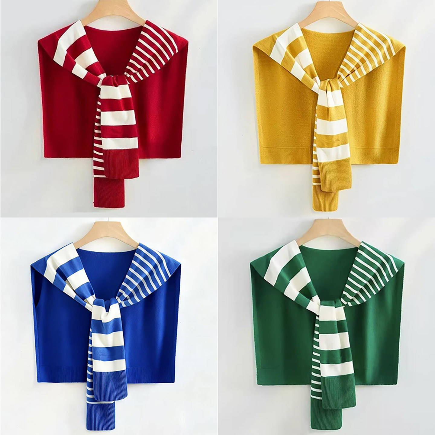 时尚衬衫披肩外搭高端条纹针织小围巾女洋气办公室百搭搭肩护肩颈