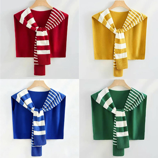 时尚衬衫披肩外搭高端条纹针织小围巾女洋气办公室百搭搭肩护肩颈