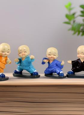 可爱少林打拳功夫和尚禅意小沙弥汽车仪表台公仔客厅卧室桌面摆件