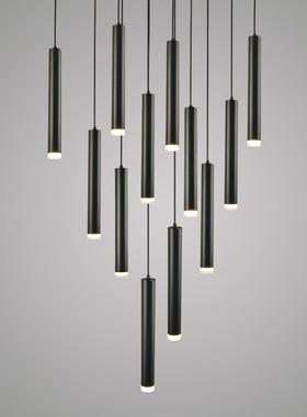 现代简约led餐厅吊灯白黑色圆柱形长筒吧台咖啡前台单头创意灯具