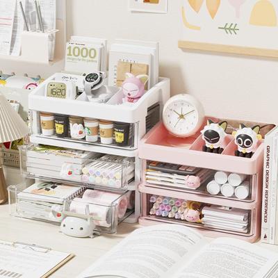 桌面收纳盒抽屉式整理儿童发饰书桌上文具玩具手账笔筒塑料置物架