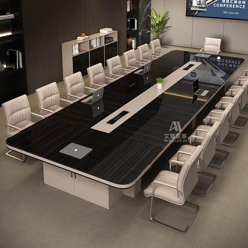 PET长条会议桌长桌简约现代洽谈桌长方形板式大型会议室桌椅组合