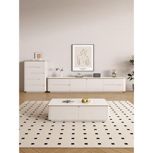 纯实木岩板落地电视柜茶几组合现代简约小户型客厅轻奢高级储物柜