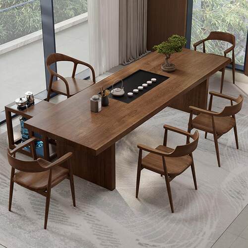 实木茶桌一体泡茶桌椅组合现代简约新中式办公室功夫禅意大板茶台