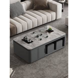 简约智能茶几客厅带烧水功能一体岩板功夫茶桌深灰色办公室泡茶台