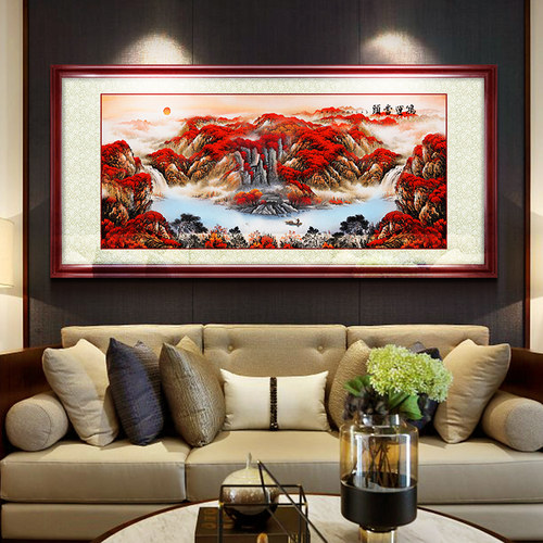 鸿运当头国画山水画靠山图中式客厅装饰画办公室挂画招财壁画