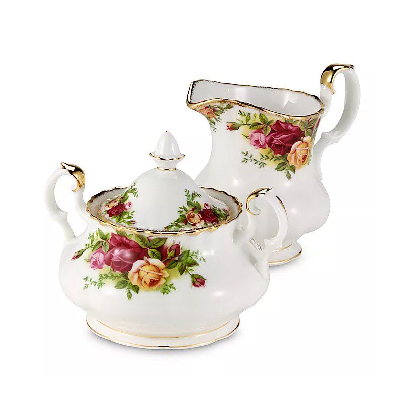 Royal Albert 阿尔伯特老镇玫瑰骨瓷糖罐奶盅奶罐茶叶罐下午茶具