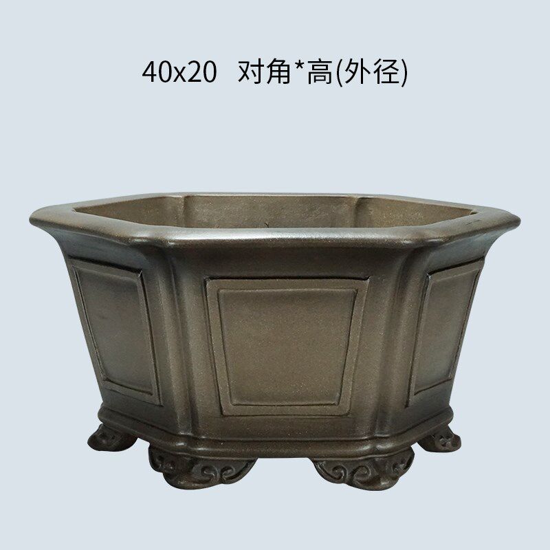 宜兴紫砂全手工仿古青灰泥六角奎面绿植花卉老桩园艺透气盆景盆