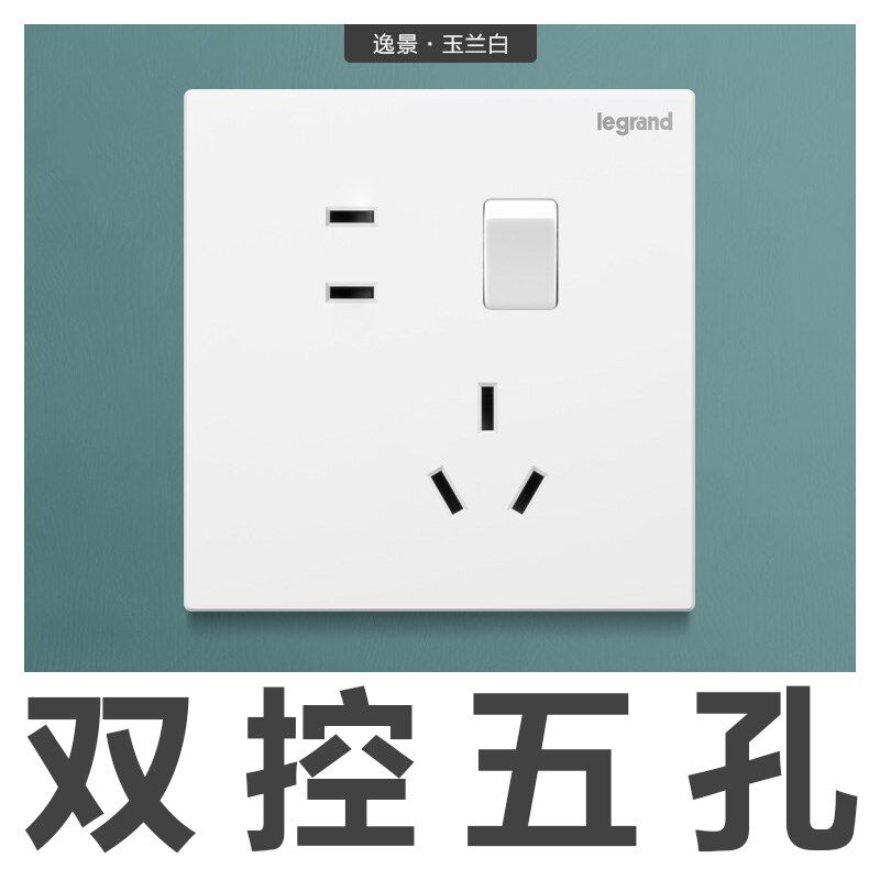 罗格朗仕典逸景玉兰白带开 关插座面板双切1开 5孔插座一