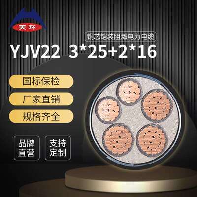 【量大价优】天环 低压铠装电缆ZRC-YJV22 3*25+2*16平方铜芯电缆