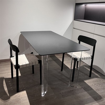 Moozi木之语 奶油风悬浮亚克力德利丰岩板餐桌小户型家用饭桌子