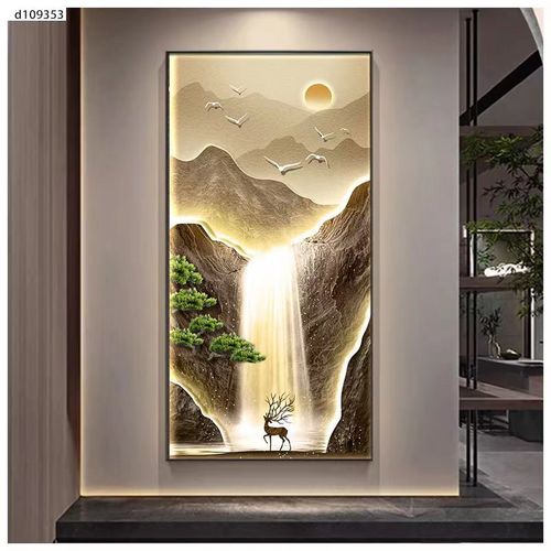 玄关装饰画竖版高级感灯画入户走廊过道挂画客厅壁画
