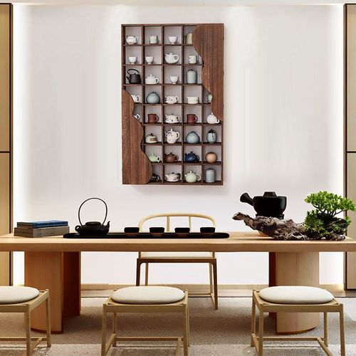 实木墙上置物架中式多宝阁博古架茶壶茶具收纳架挂墙装饰架展示架