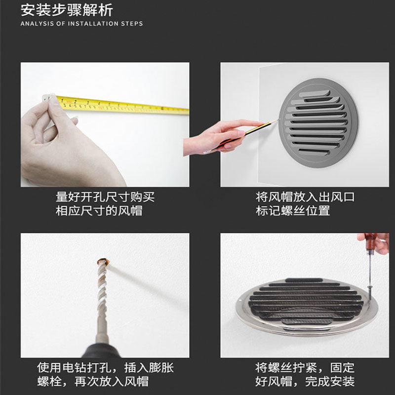 不锈钢风帽平头油烟机穿墙排气孔外墙防风罩通气孔排气罩出气孔