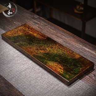 吾和漆器茶具 福州大漆飘漆黑檀木干泡台 绿透长方形茶盘茶室装饰