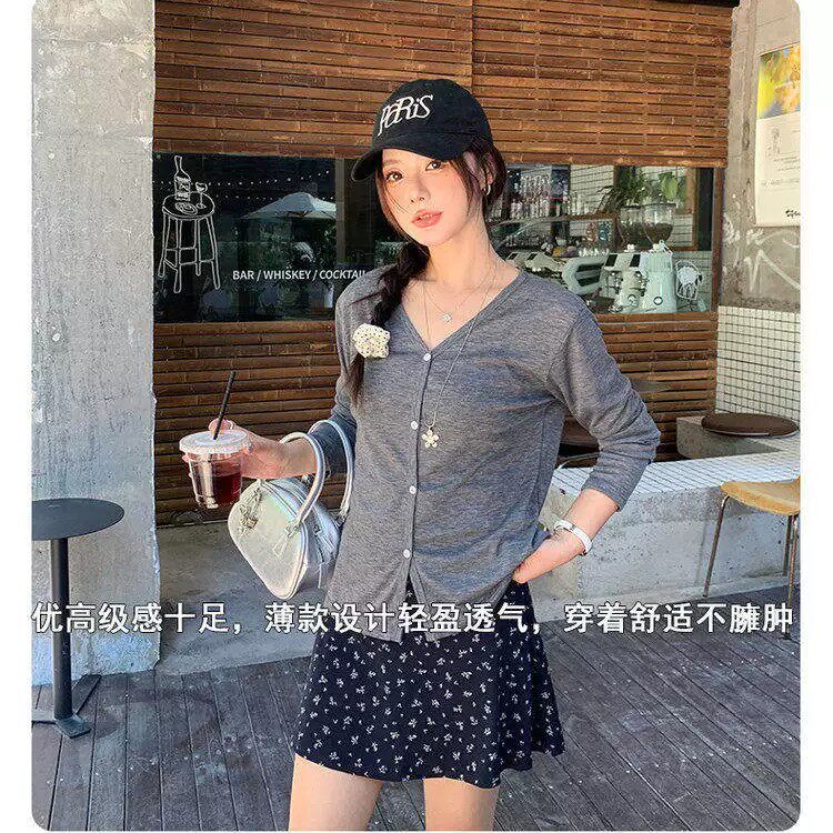 莱赛尔天丝开衫新款女冰丝条纹针织外套外搭上衣qyg
