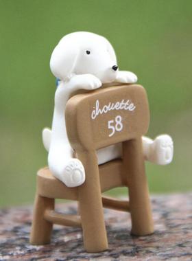 小清新韩版创意小狗坐凳子园艺苔藓多肉花插插件拍摄道具公仔摆件