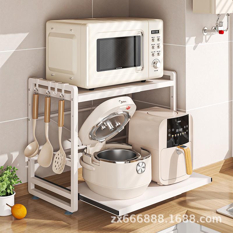 可伸缩微波炉置物架厨房台面抽屉式电饭煲空气炸锅架子多功能收纳