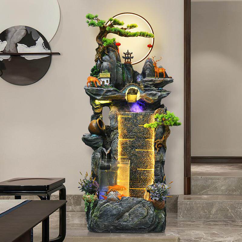 水幕墙客厅鱼缸假山喷泉办公室招财高山流水摆件循环水系景观装饰